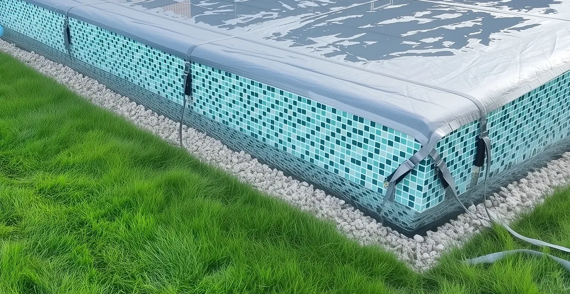 Покрывало для бассейна под снегом — защита зимой в Тюмени